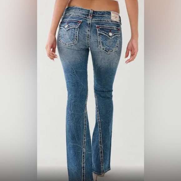 True Religion Disco Joey Big T Low-Rise Flare Vintage Jeans Size 28 - Picture 2 of 11
